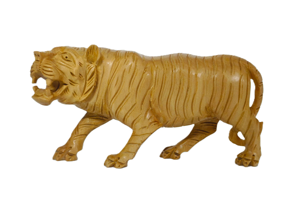 Elegant Wooden Tiger Decor Set – Handmade Carved Wildlife Sculptures