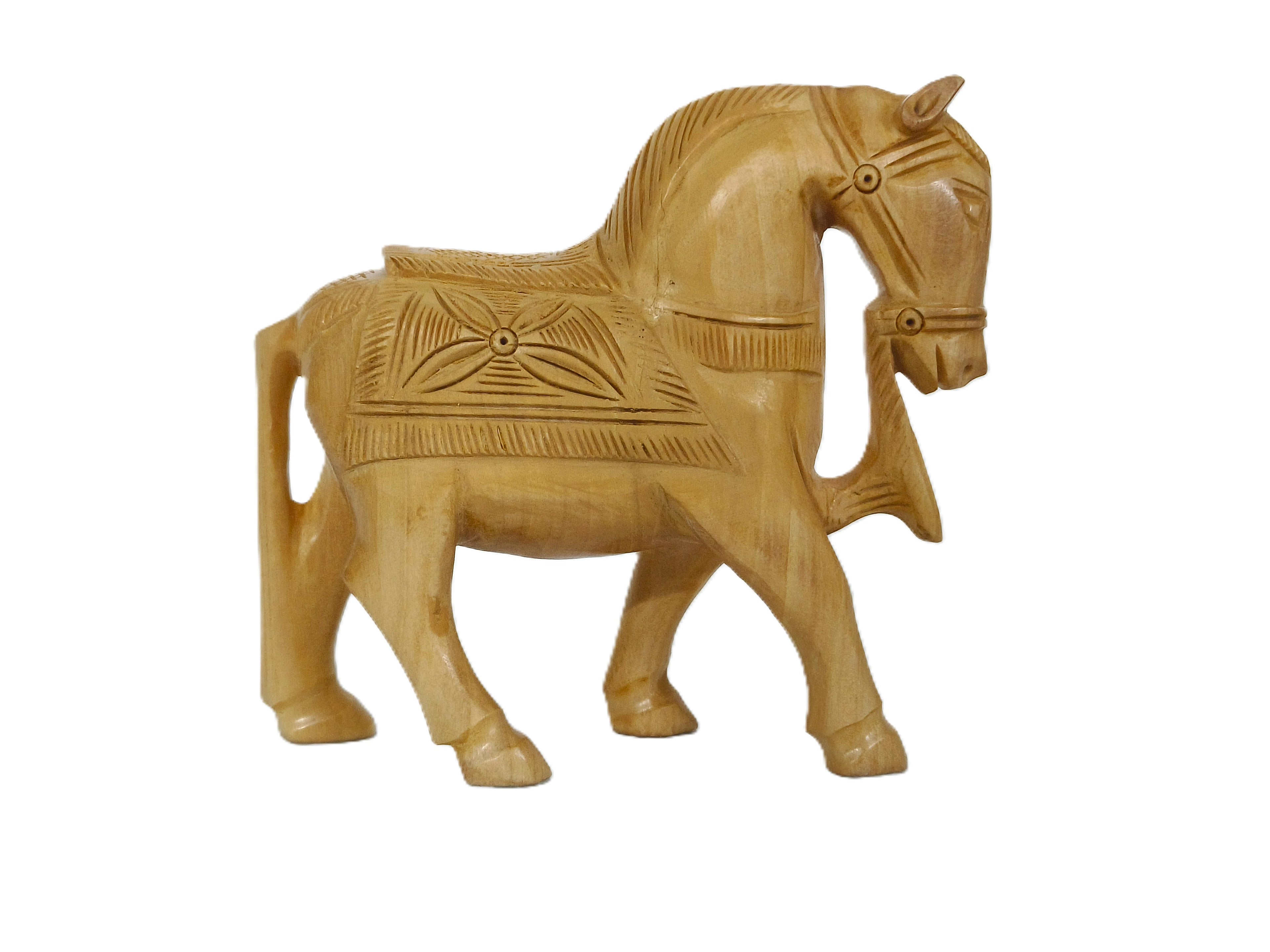 Rustic Wooden Horse Sculptures – Decorative Handmade Animal Figurines