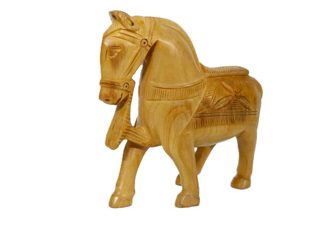 Rustic Wooden Horse Sculptures – Decorative Handmade Animal Figurines