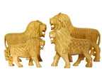 Handcrafted Wooden Lion Figurine Set – Decorative Lion Family Sculptures
