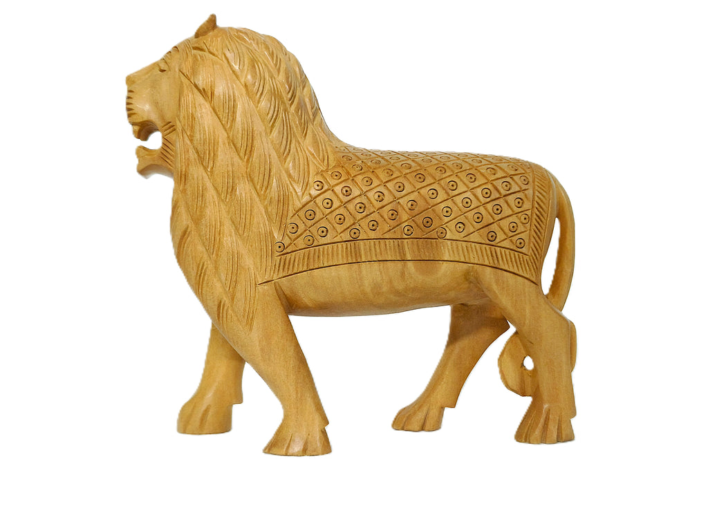 Handcrafted Wooden Lion Figurine Set – Decorative Lion Family Sculptures