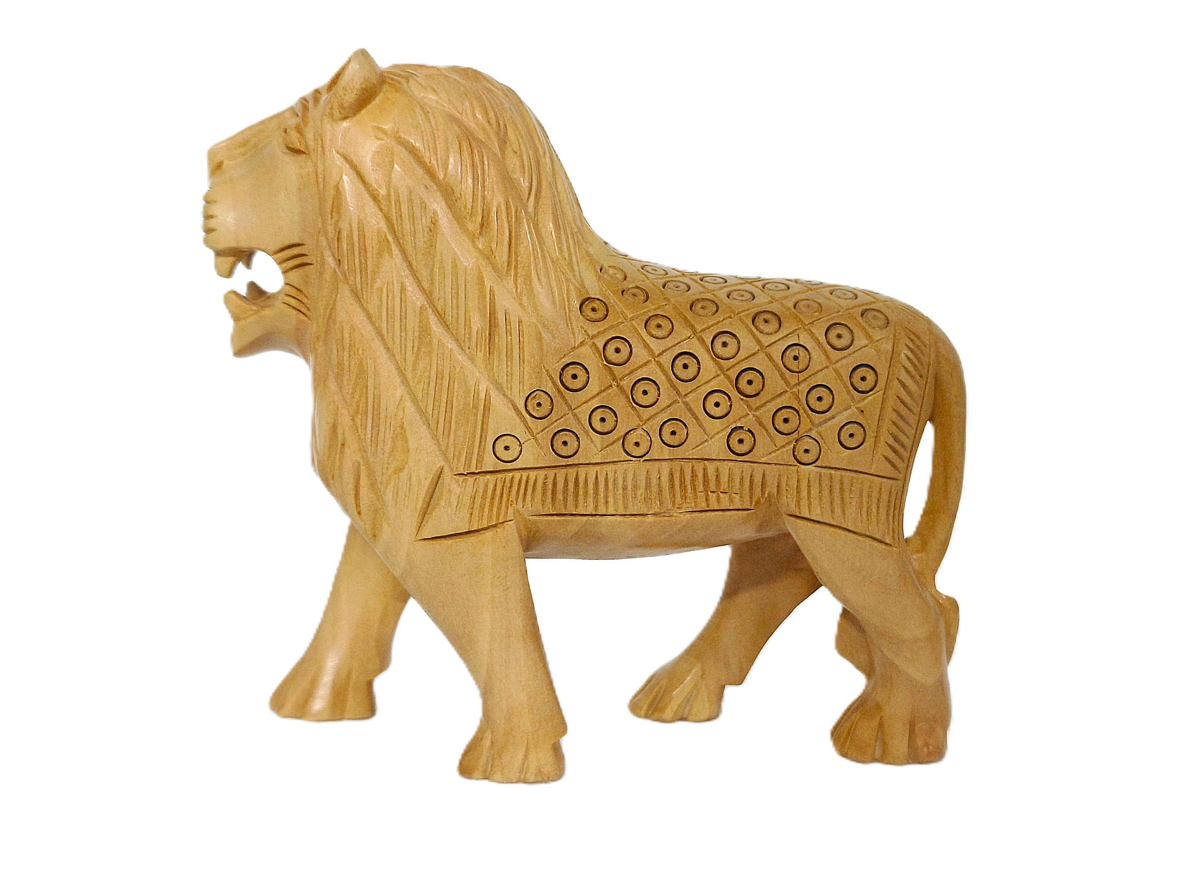 Handcrafted Wooden Lion Figurine Set – Decorative Lion Family Sculptures