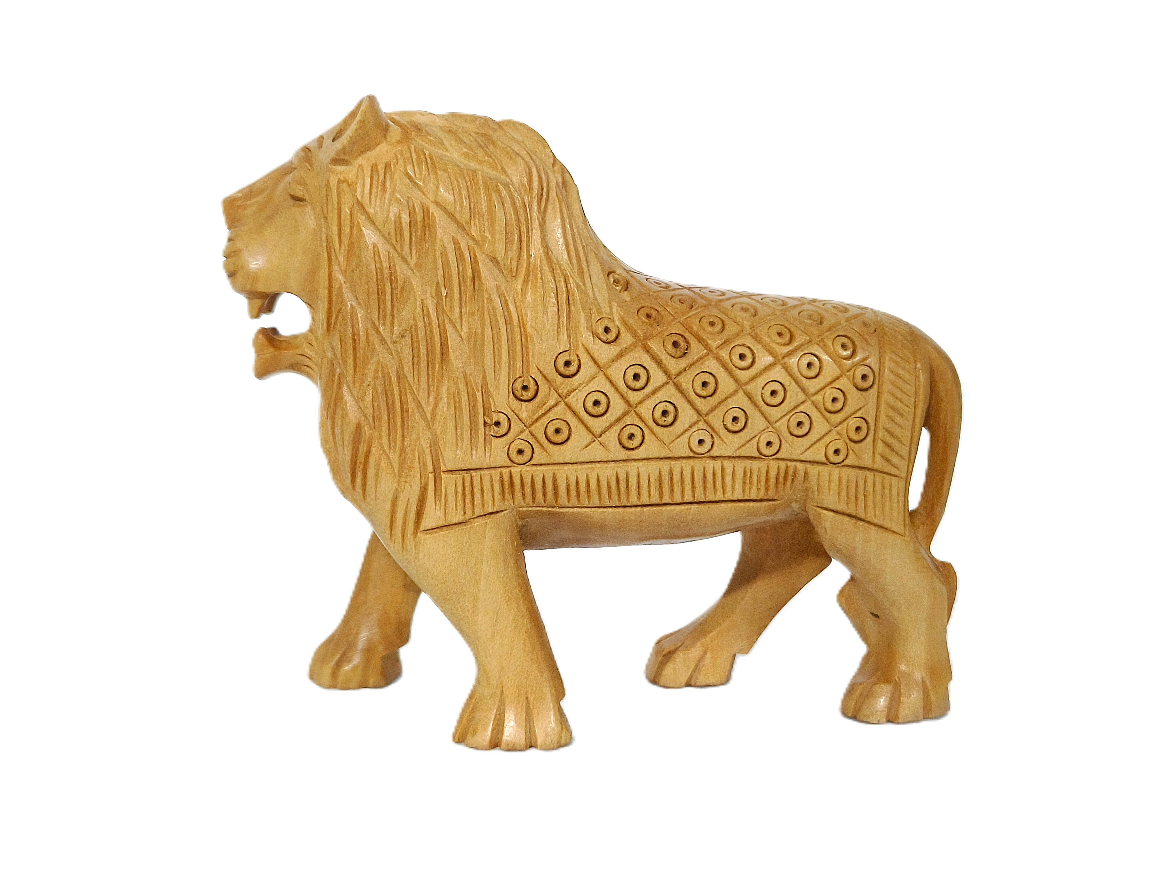 Handcrafted Wooden Lion Figurine Set – Decorative Lion Family Sculptures
