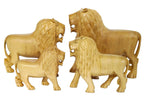 Handcrafted Wooden Lion Family Figurine Set – Decorative Wildlife Sculpture Collection
