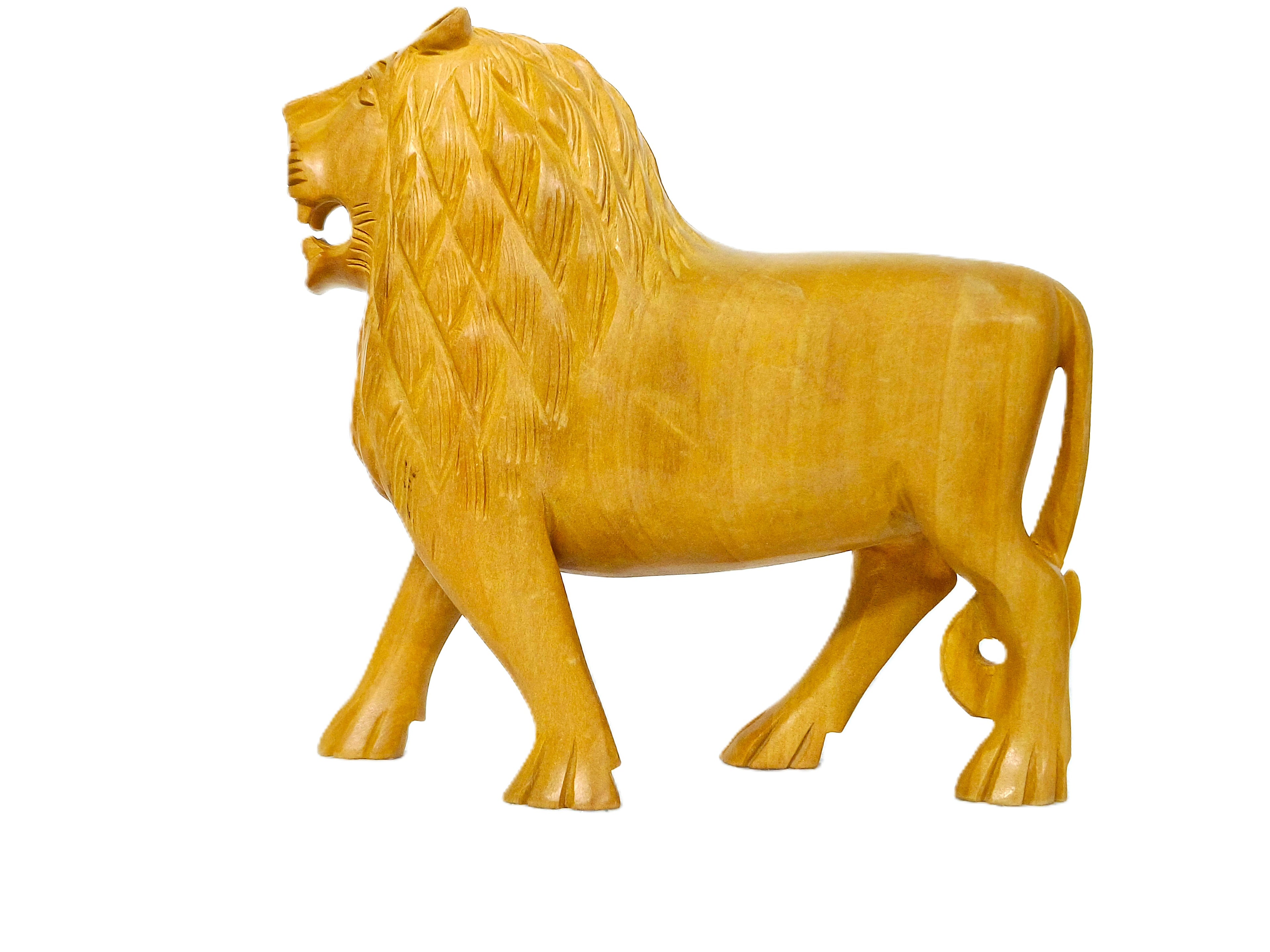 Handcrafted Wooden Lion Family Figurine Set – Decorative Wildlife Sculpture Collection