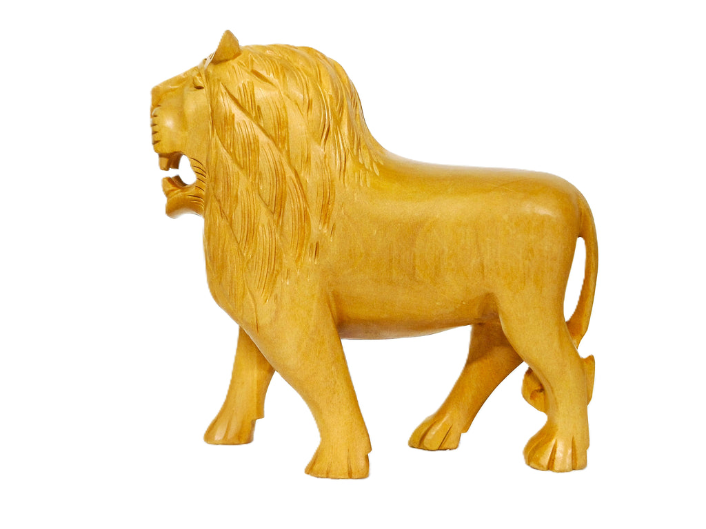 Handcrafted Wooden Lion Family Figurine Set – Decorative Wildlife Sculpture Collection