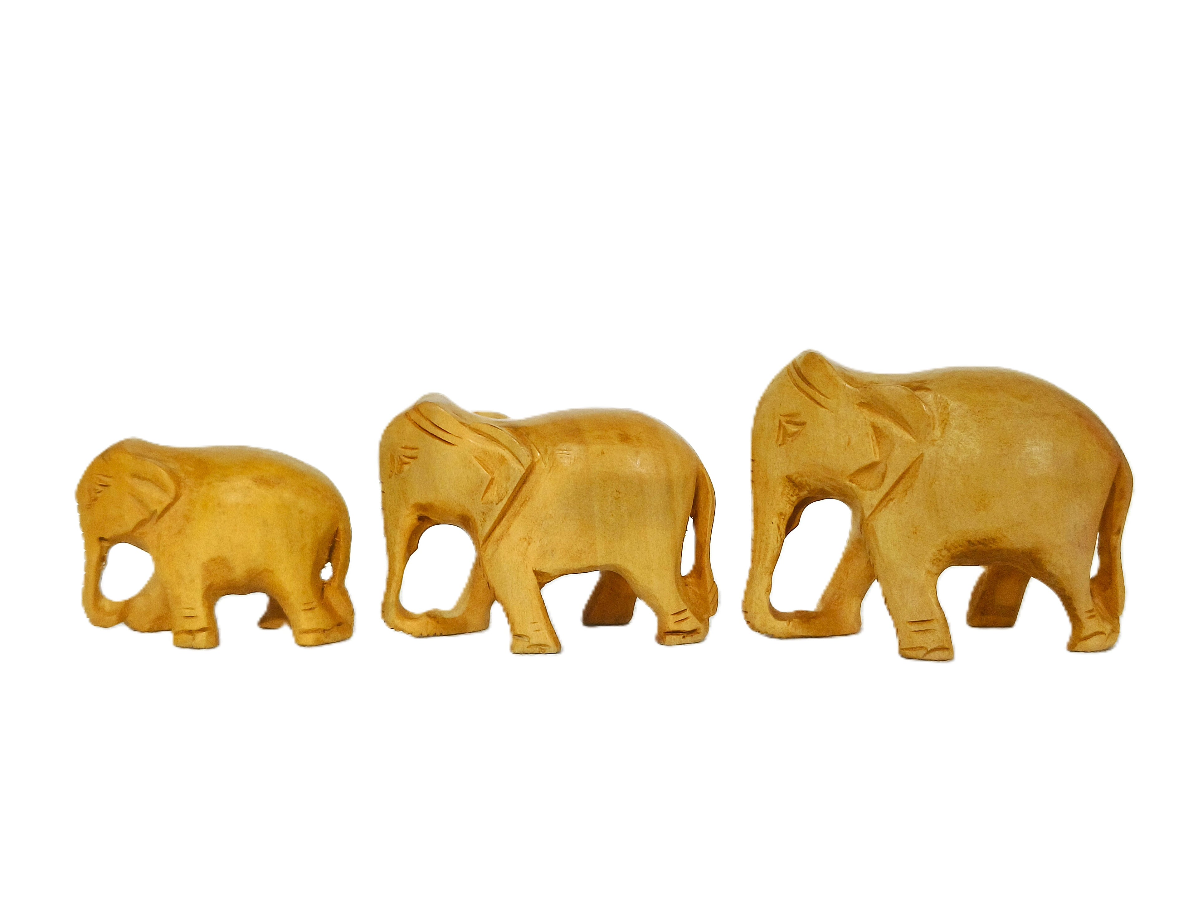 Handcrafted Wooden Elephant Family Figurine Set – Minimalist Decorative Sculpture Collection