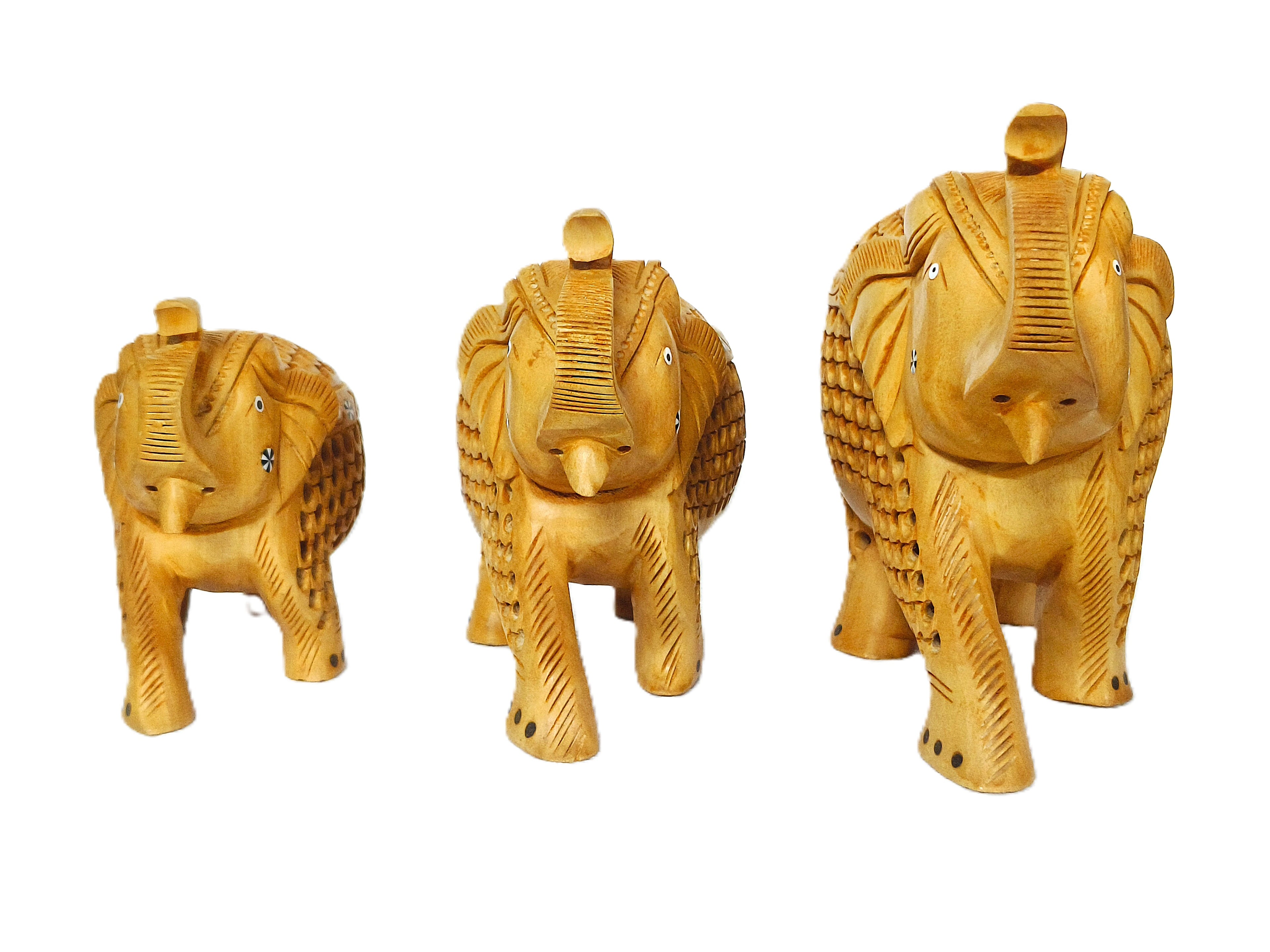 Handcrafted Wooden Elephant Family Figurine Set – Decorative Carved Elephant Sculptures