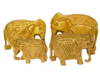 Handcrafted Wooden Elephant Family Figurine Set – Traditional Carved Elephant Sculptures
