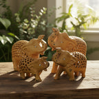 Wooden Elephant Statue Set – Artisan Hand-Carved Home Decor