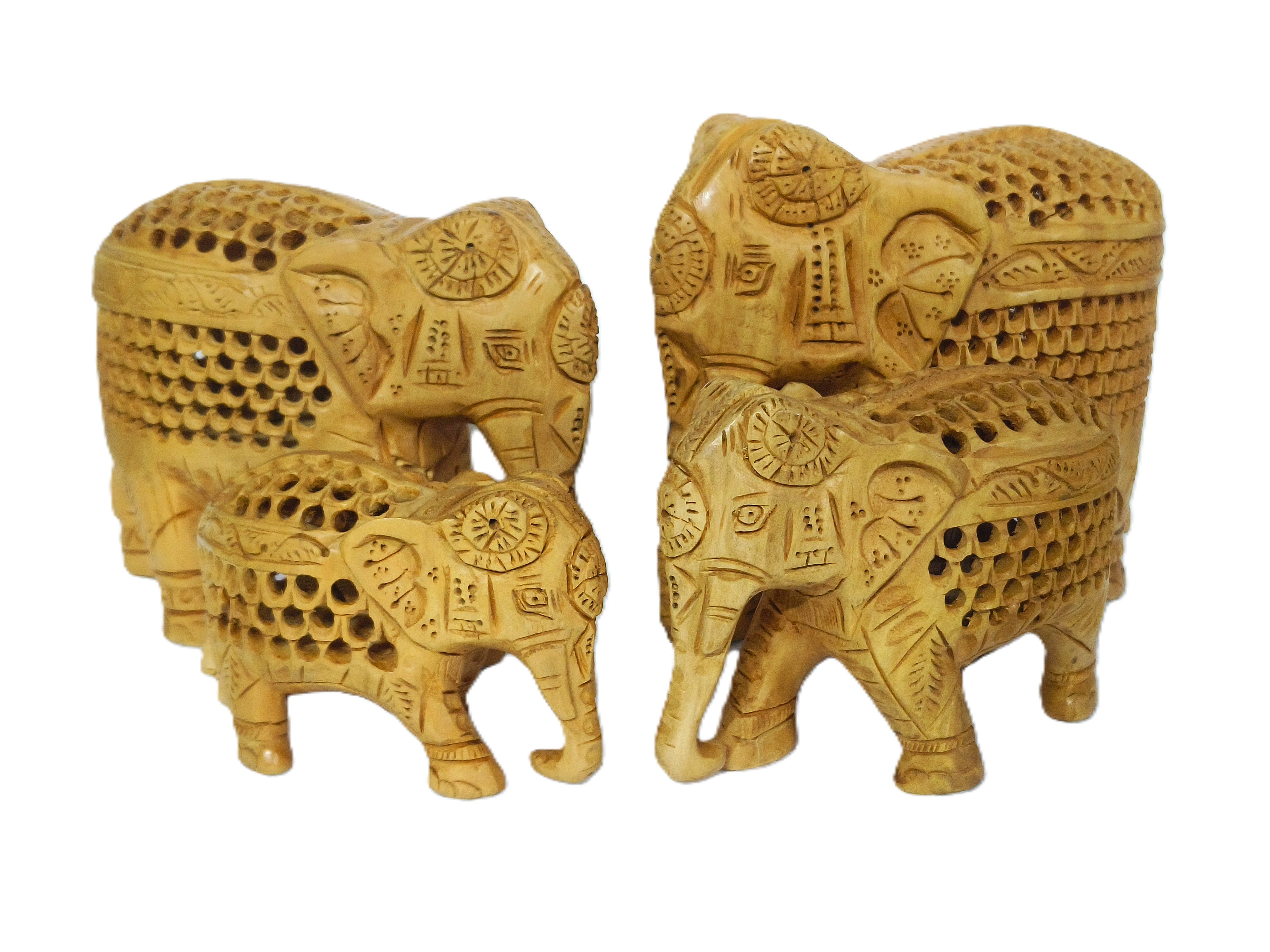 Decorative Elephant Family Sculpture Set – Handmade Wooden Animal Statues