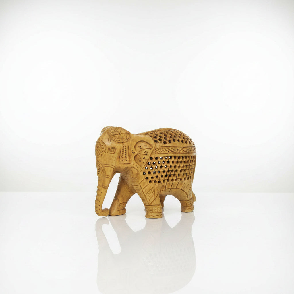 Decorative Elephant Family Sculpture Set – Handmade Wooden Animal Statues