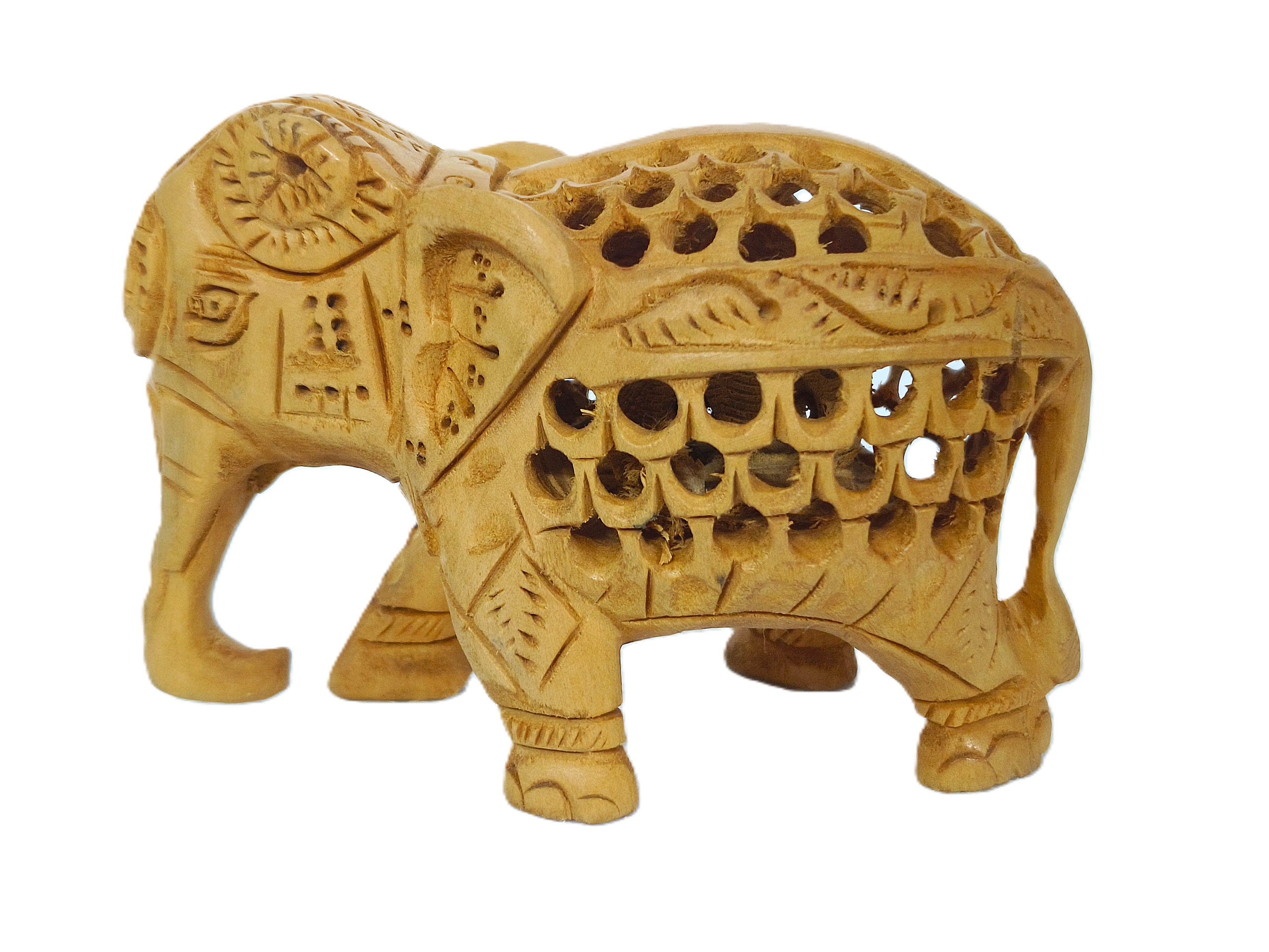 Decorative Elephant Family Sculpture Set – Handmade Wooden Animal Statues