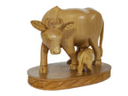 Wooden Cow with Calf Figurine – Handmade Artisan Animal Sculpture