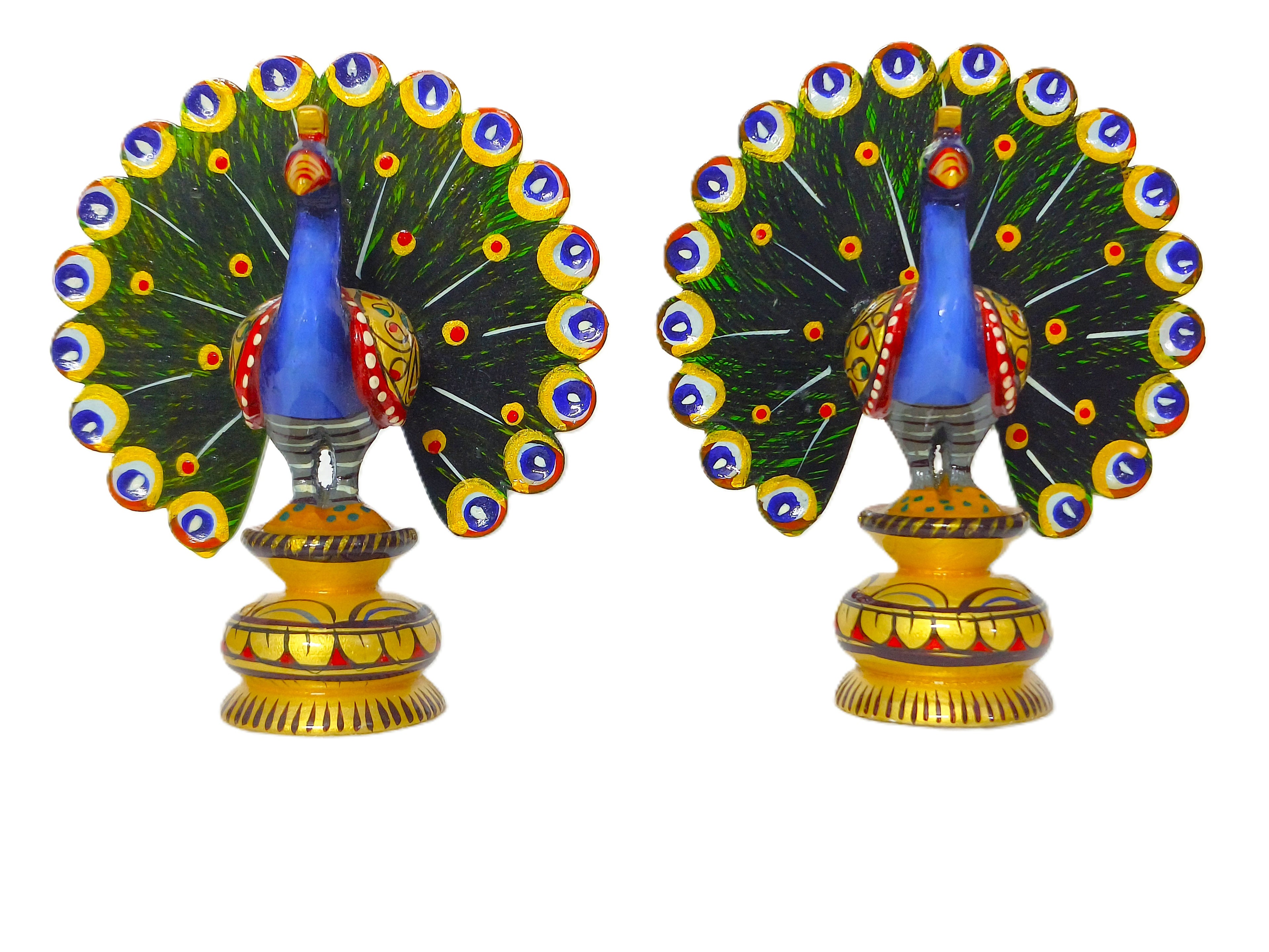 Decorative Peacock Sculpture Set – Handmade Indian Wooden Figurines