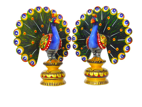 Decorative Peacock Sculpture Set – Handmade Indian Wooden Figurines