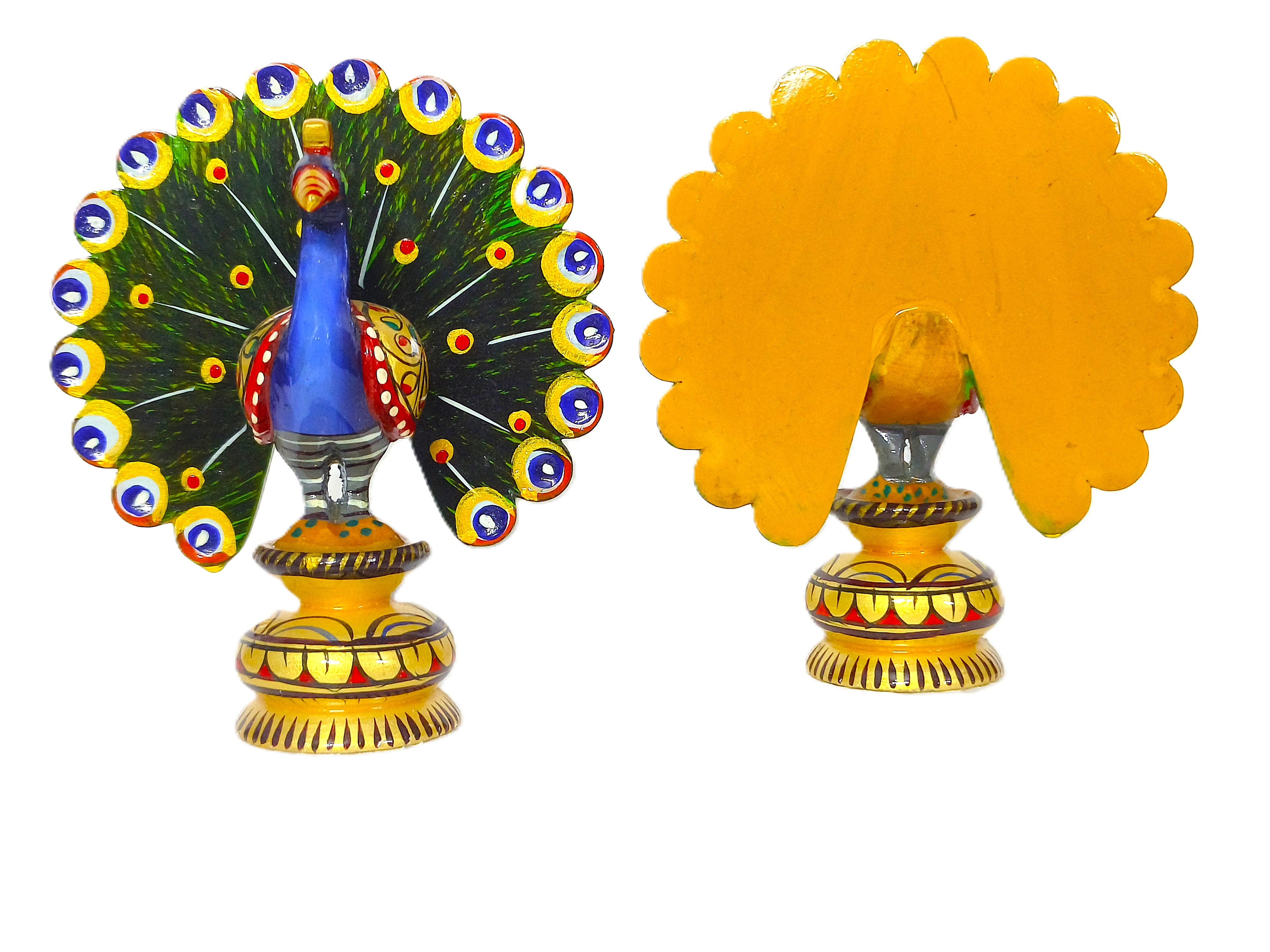 Decorative Peacock Sculpture Set – Handmade Indian Wooden Figurines