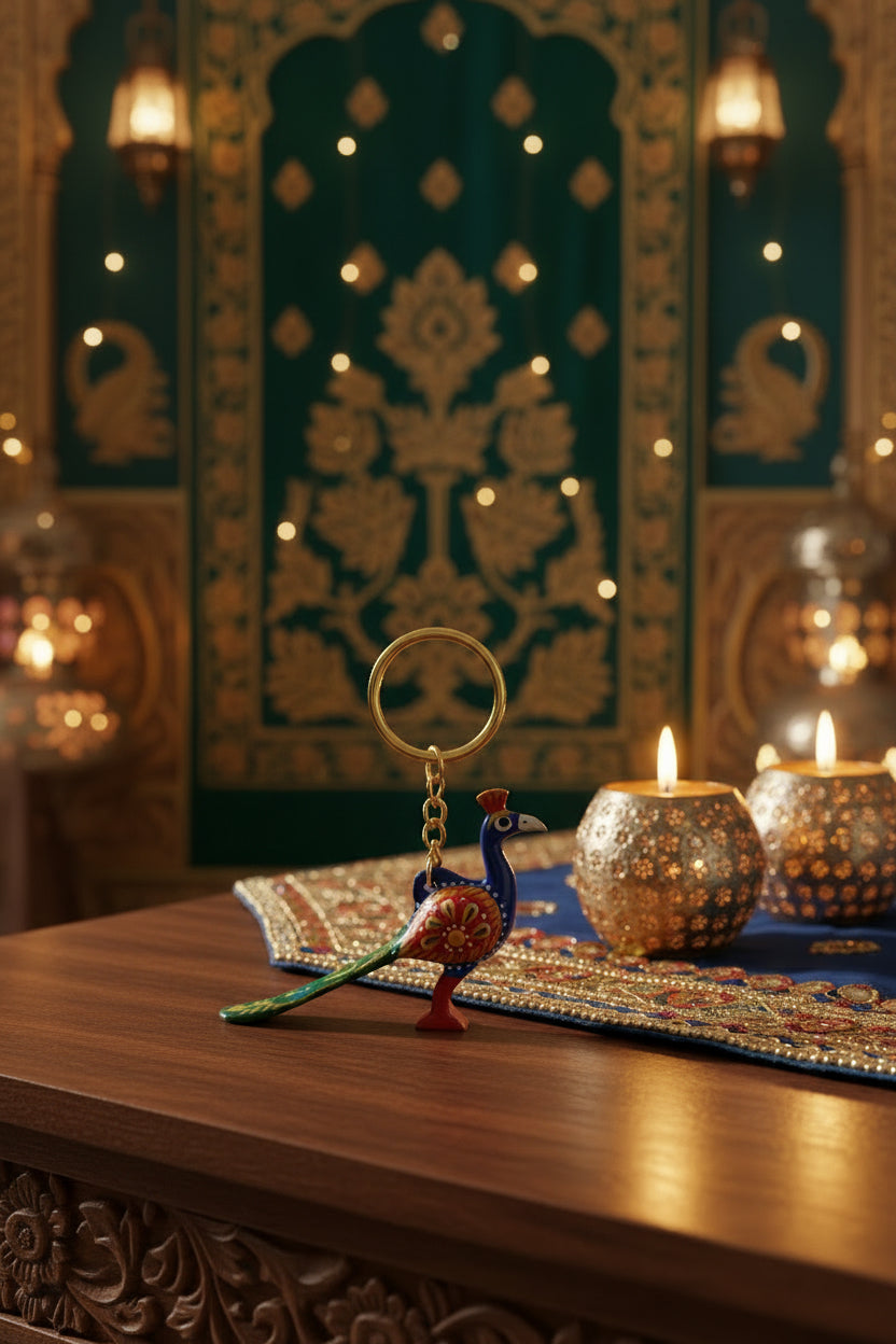 Handcrafted Peacock Key Ring – Indian Cultural Gift Accessory