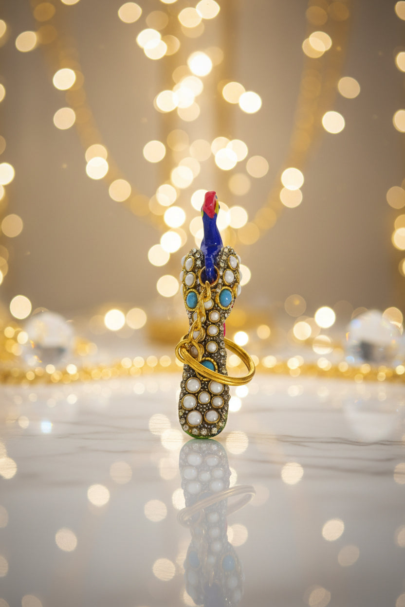 Handcrafted Peacock Keychain – Crystal Stone Artisan Bag Charm