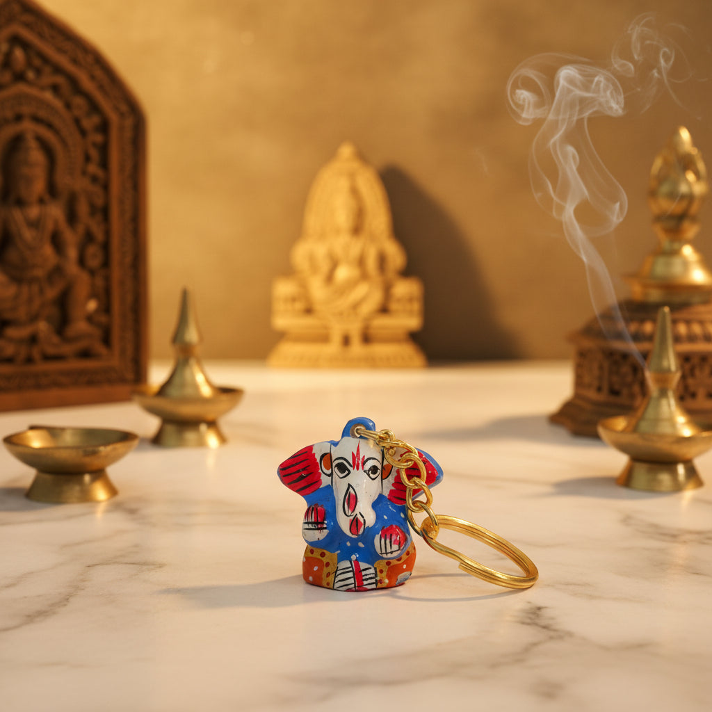 Mini Ganesha Keychain – Handcrafted Hindu God Key Holder