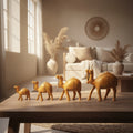 Handcrafted Wooden Camel Family Figurine Set – Decorative Desert Animal Sculptures